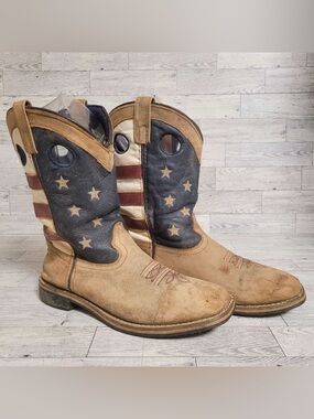 Smokey Mountain Western Brown Leather Patriot USA Flag Cowboy Boots Youth 5.5